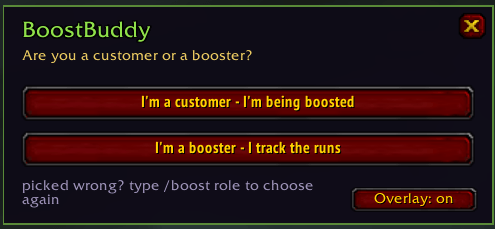 Choose if you're a customer or booster in the run.