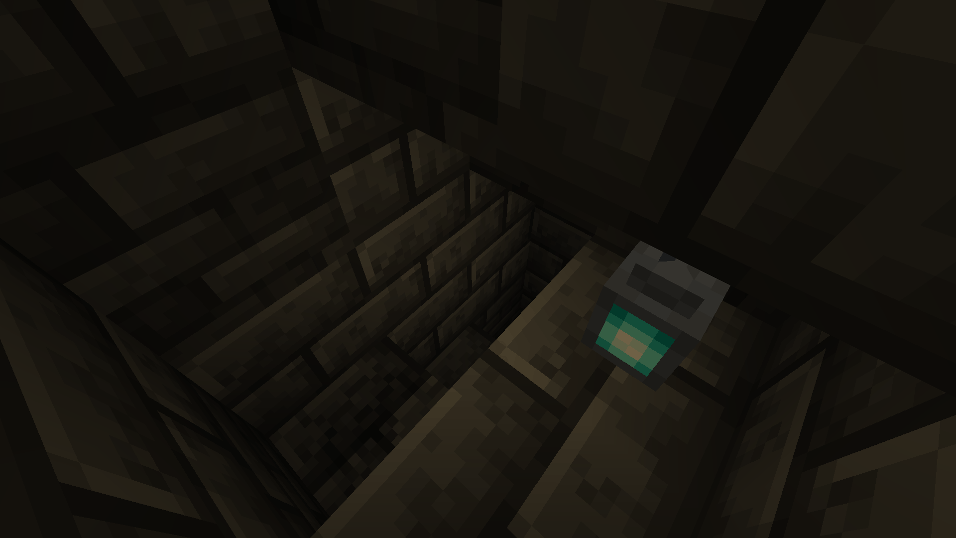 A deepslate stairway leading deep into the core of the Overworld.