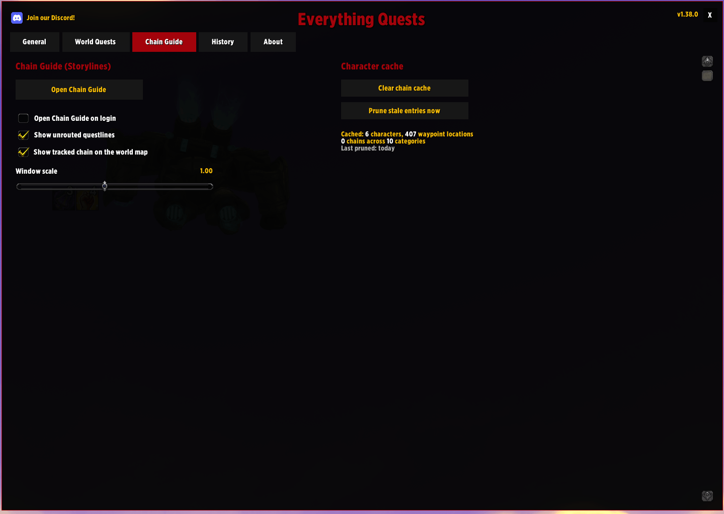 Thumbnail Open the Chain Guide here (or click the chain icon on the top right of the tracker)