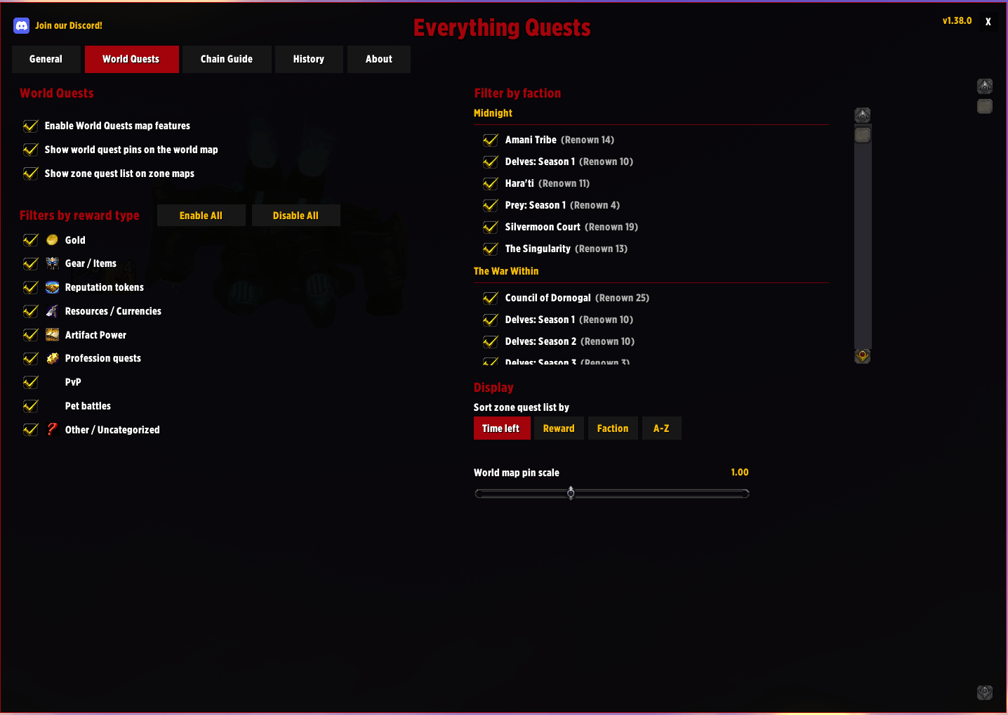 Thumbnail This is where you setup your World Quest option, and where you can turn it off too. Customize it your way