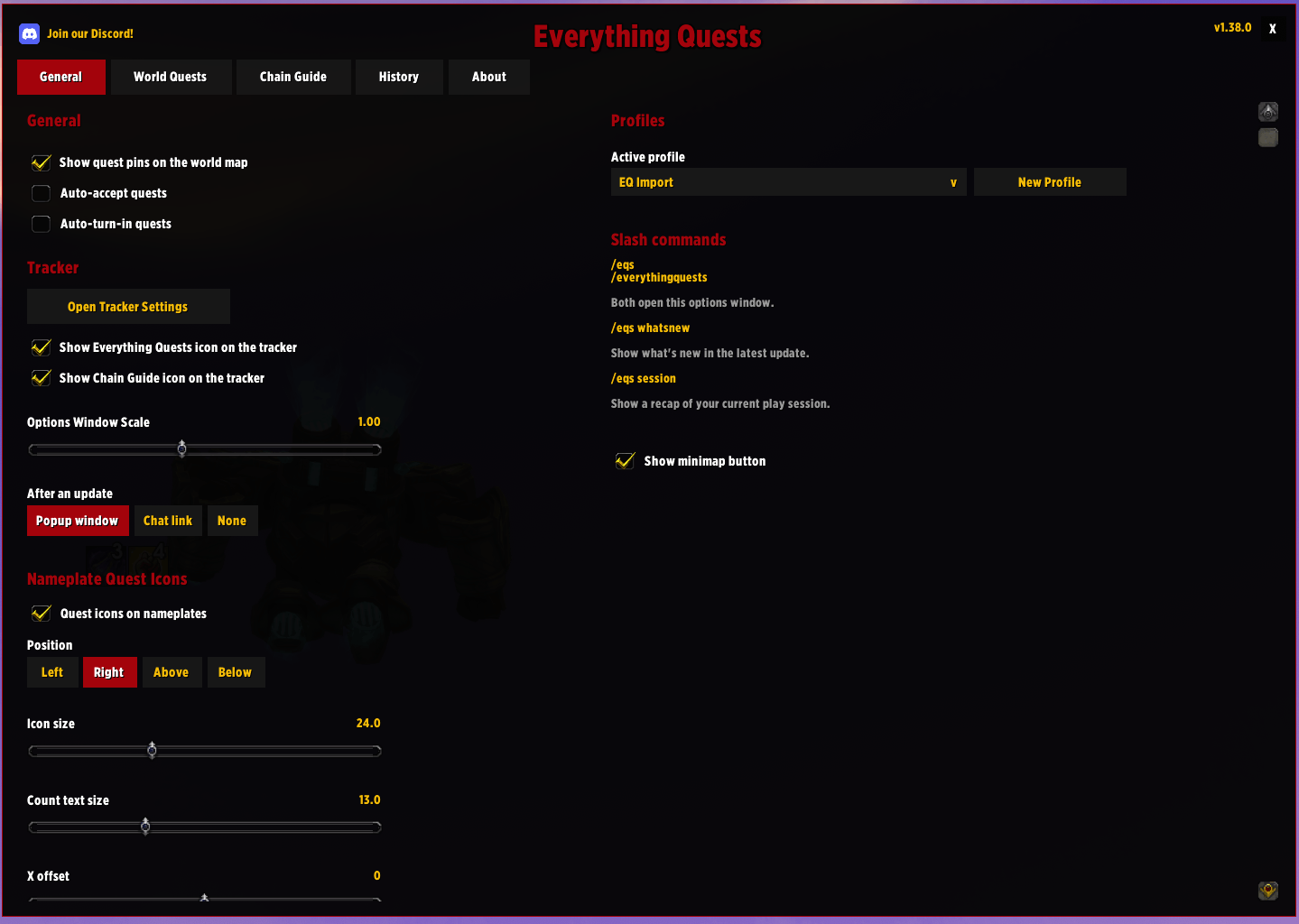 Thumbnail General Settings to customize Everything Quests how you like it