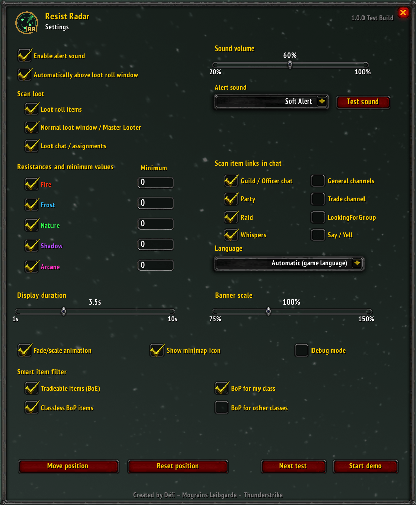 Settings of Resist Radar