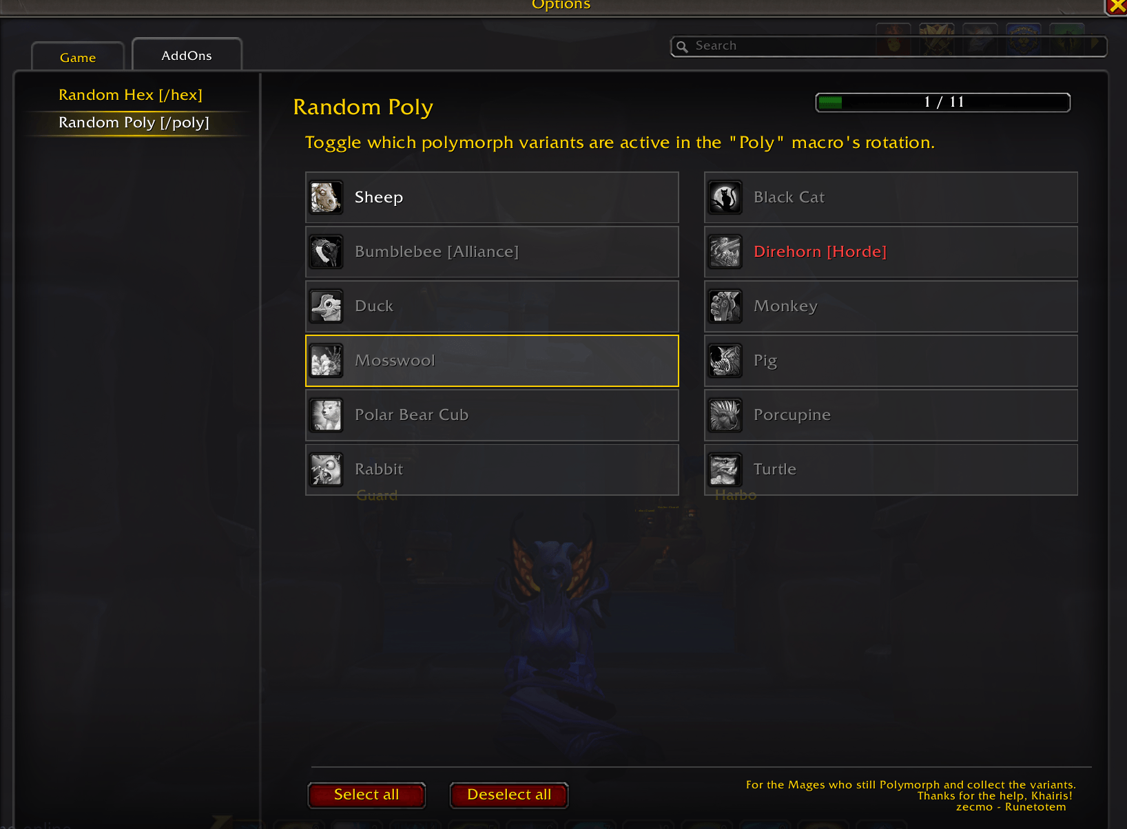 Here's where you toggle your desired Polymorph variants.