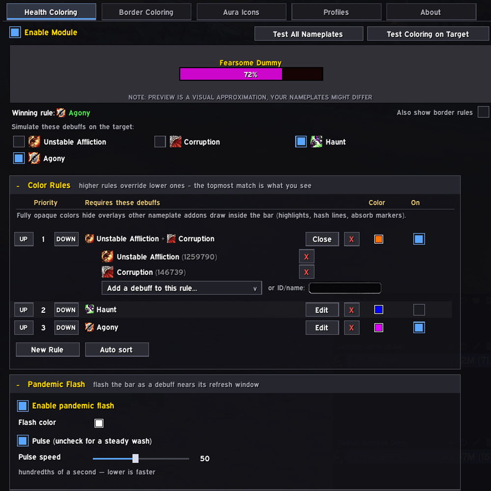 Thumbnail Healthbar coloring options including conditional colors and pandemic flash options