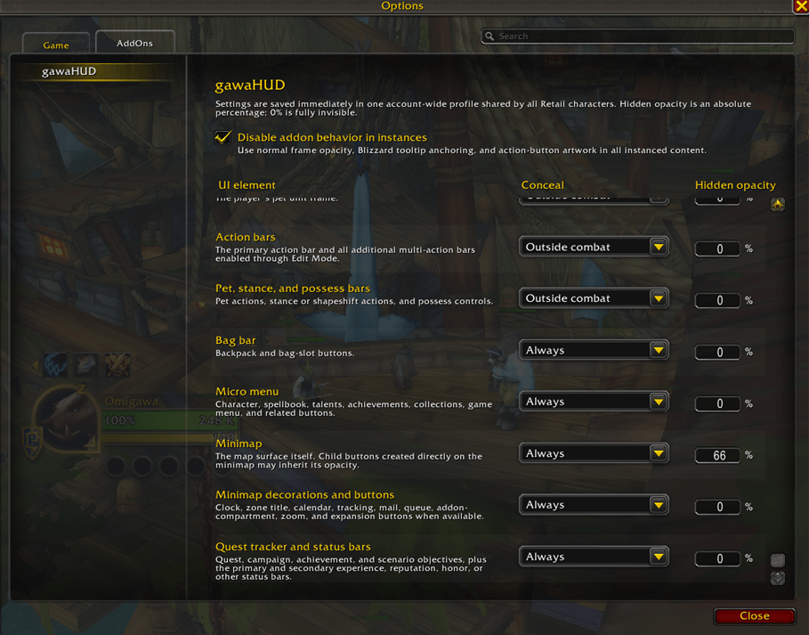 Example of the options panel. Should be very simple to understand and configure to your liking.