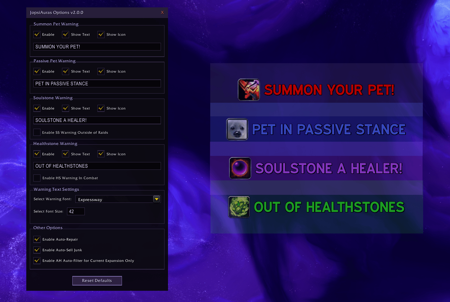 Set up what to show and add custom text. Move the warnings by dragging.