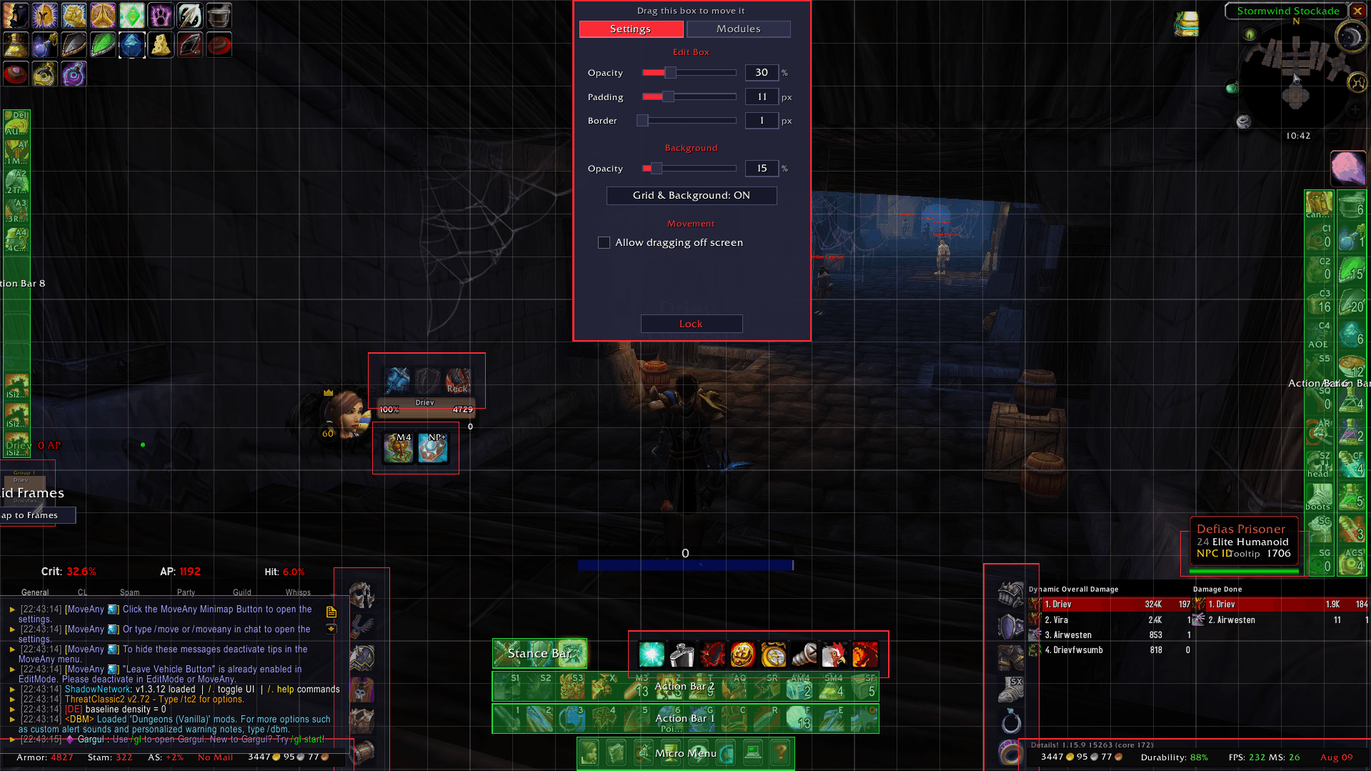 The edit mode that comes with the addon