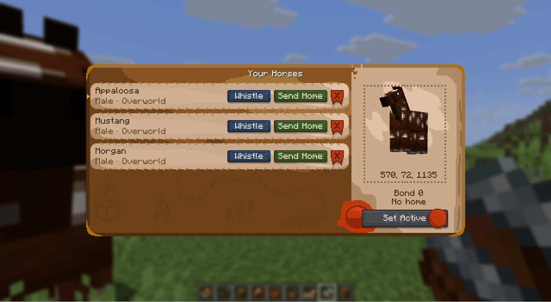 Horse management screen