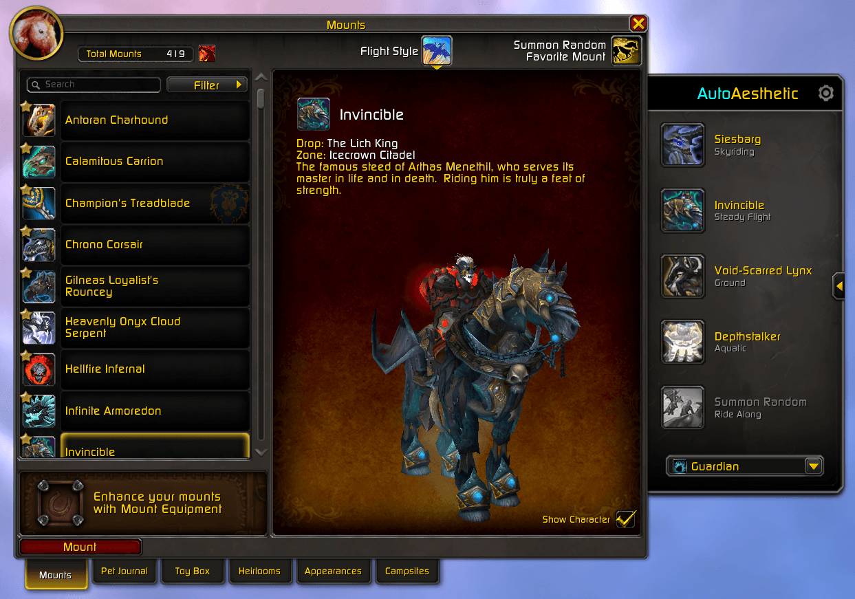 AutoAesthetic Mount Panel UI