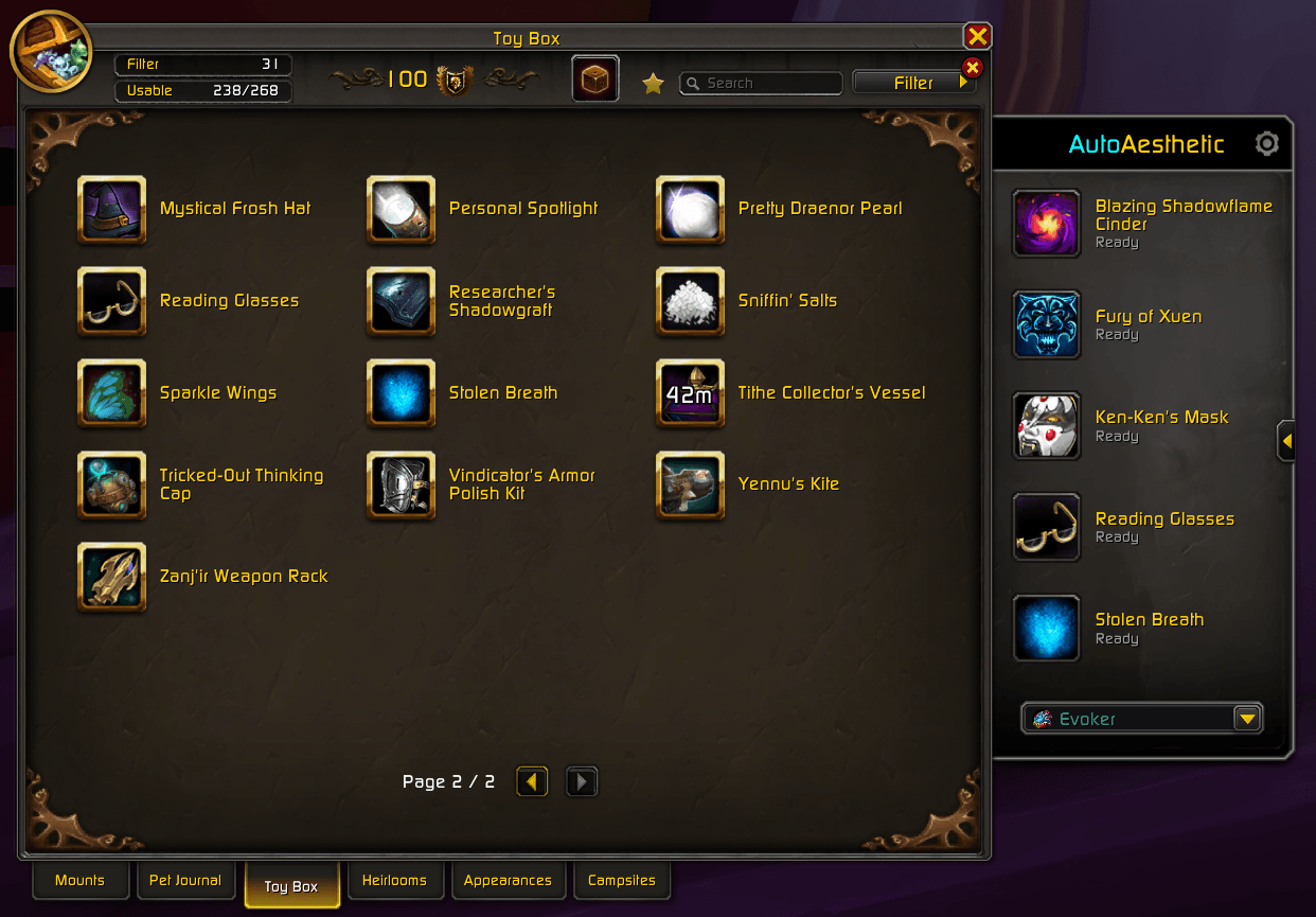 AutoAesthetic Toy Box Panel UI