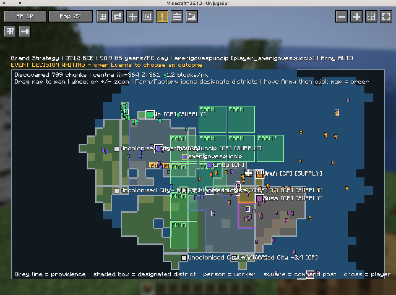 Map with command posts/cities and units