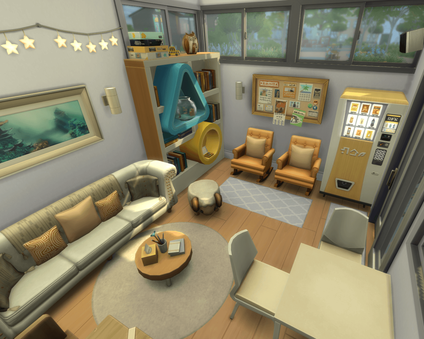 Rest room, includes a bookcase, 2 armchairs, an infants 'pull to stand' ram stool, and a vending machine!
