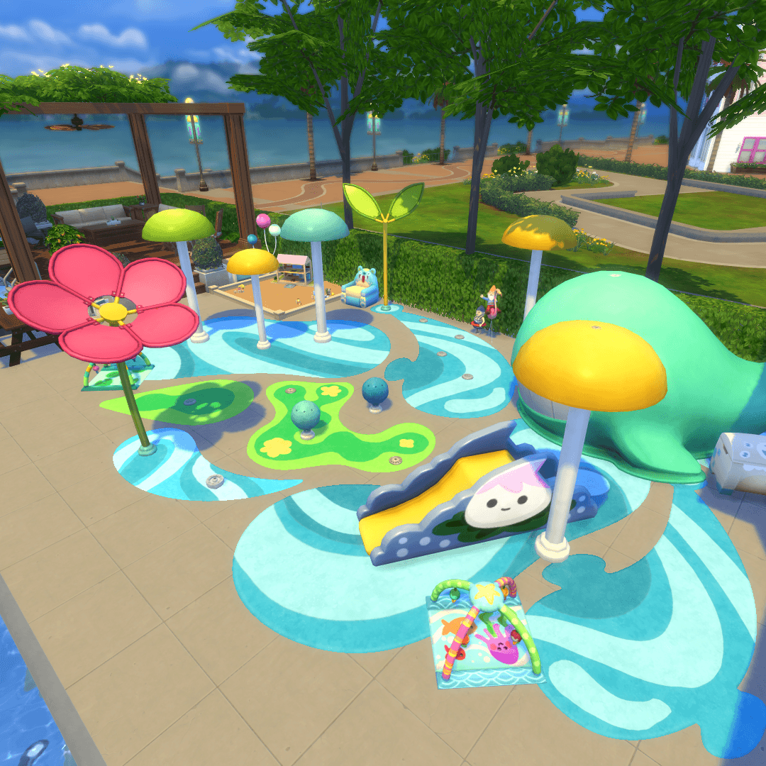 Splashpad and Sandpit, includes a toddler slide, infant playmat, toy boxes and a dollhouse!
