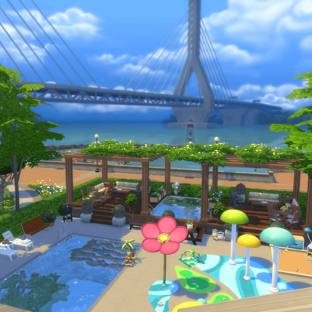 Relax in the wood canopy pergolas and pool, that overlook the San Sequoia Sea and Bridge!