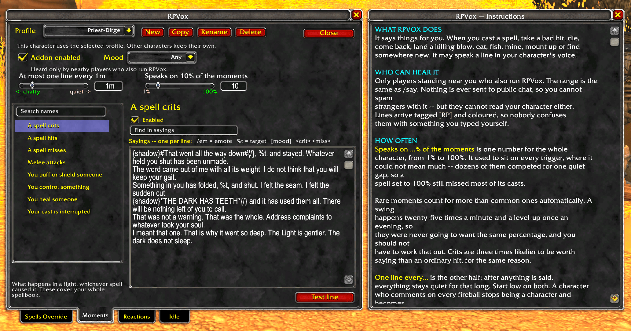 RP Vox includes in-game instructions on how to setup and add your own custom lines of dialogue.