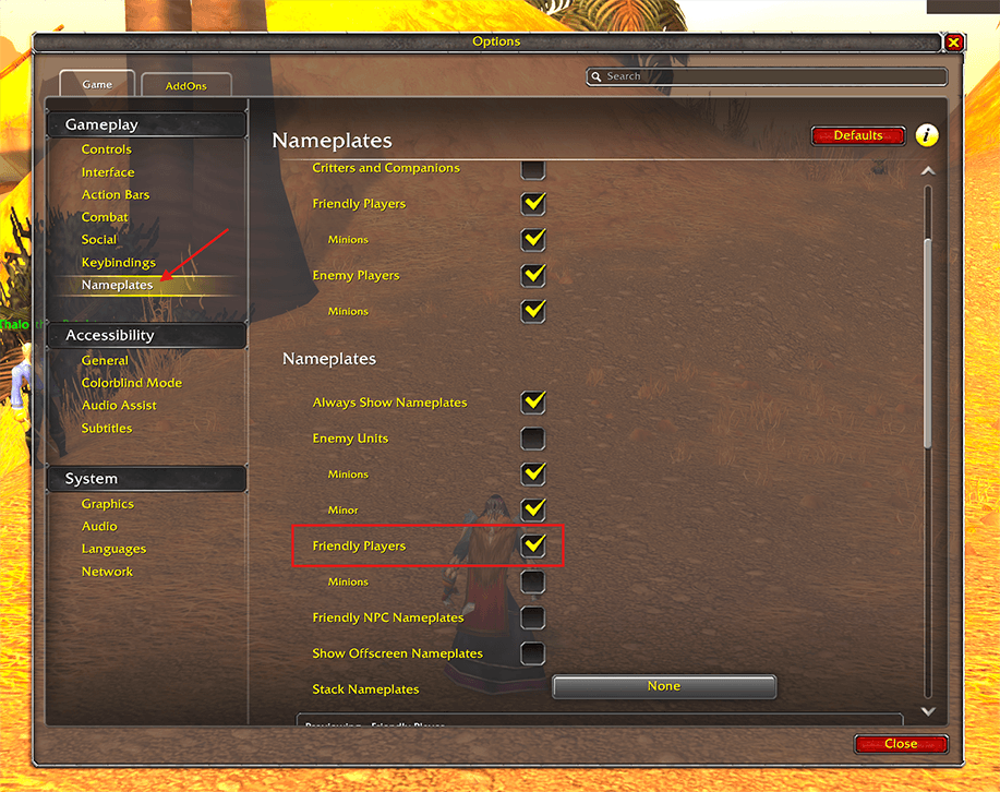 In order for RP Vox to work correctly, friendly nameplates must be turned on.