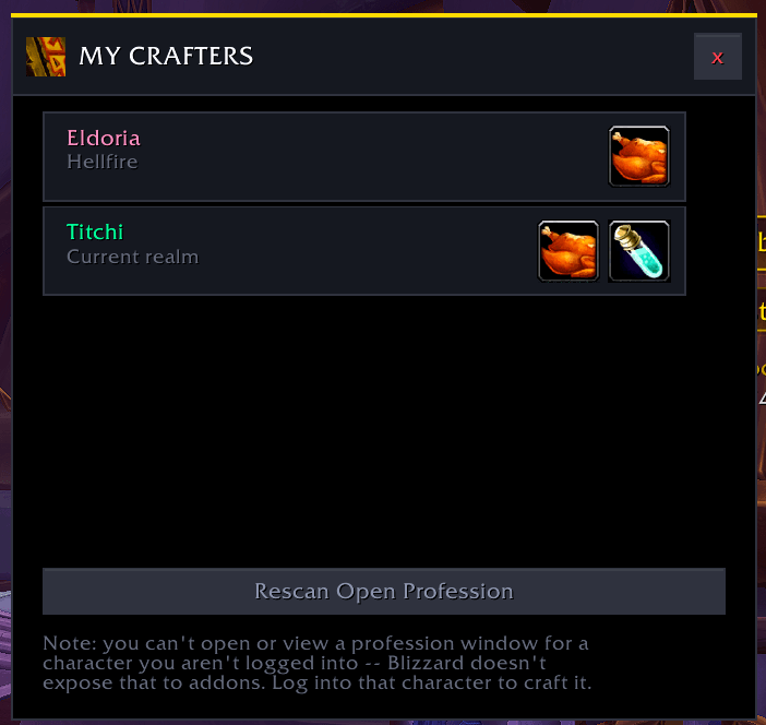 Scan your characters professions