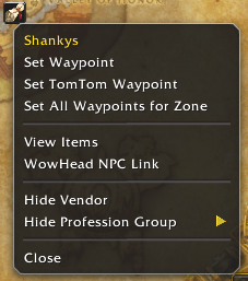 Thumbnail TomTom options for the Vendor context menu.