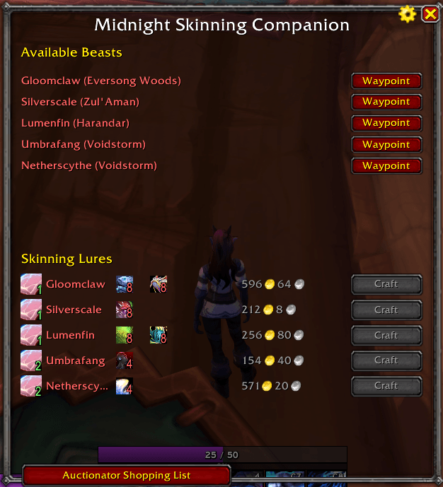 Companion dialogue window, including (optional) Auctionator integration