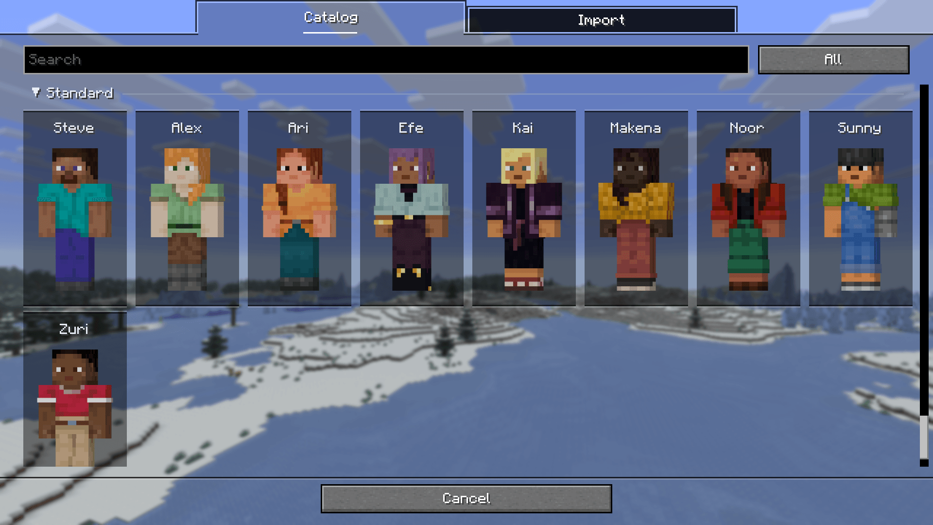 Thumbnail Find standard Minecraft characters, Mojang event skins, and collections from active resourcepacks