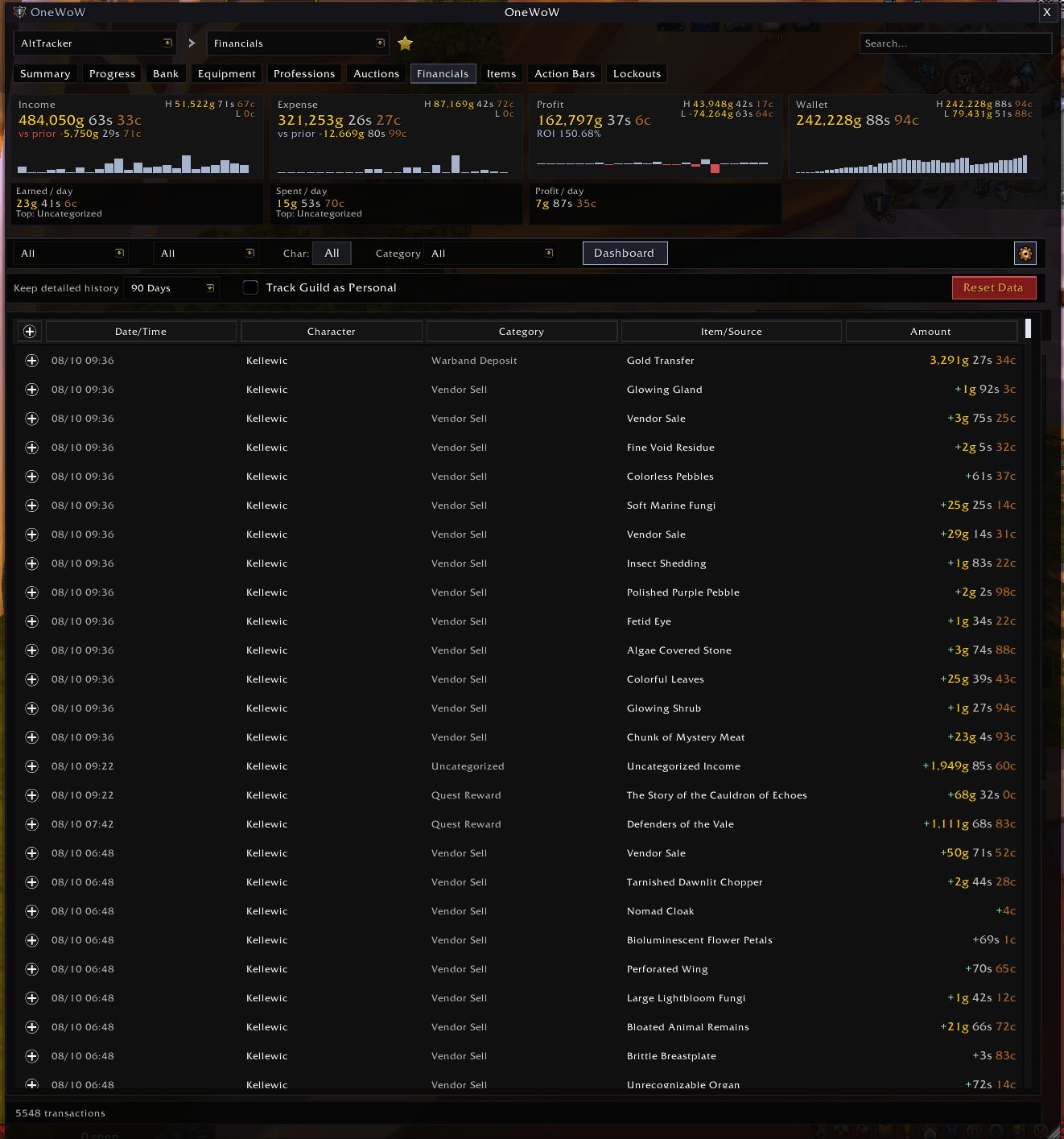 Track financials for all your alts!