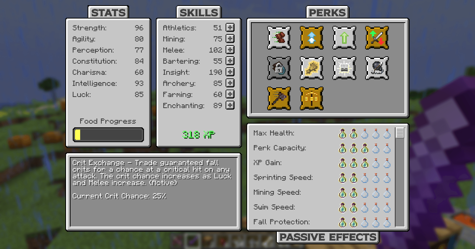 Showcase of the current Perk Up Panel.