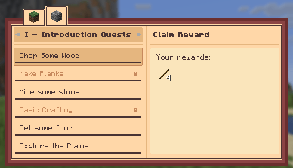 Quest List and Rewards view