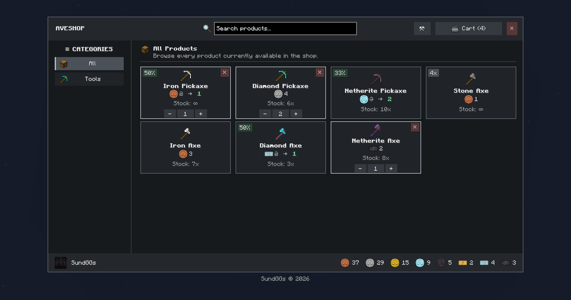 Create and manage your own Admin Shop using AVECOINS coins and tickets as currency!