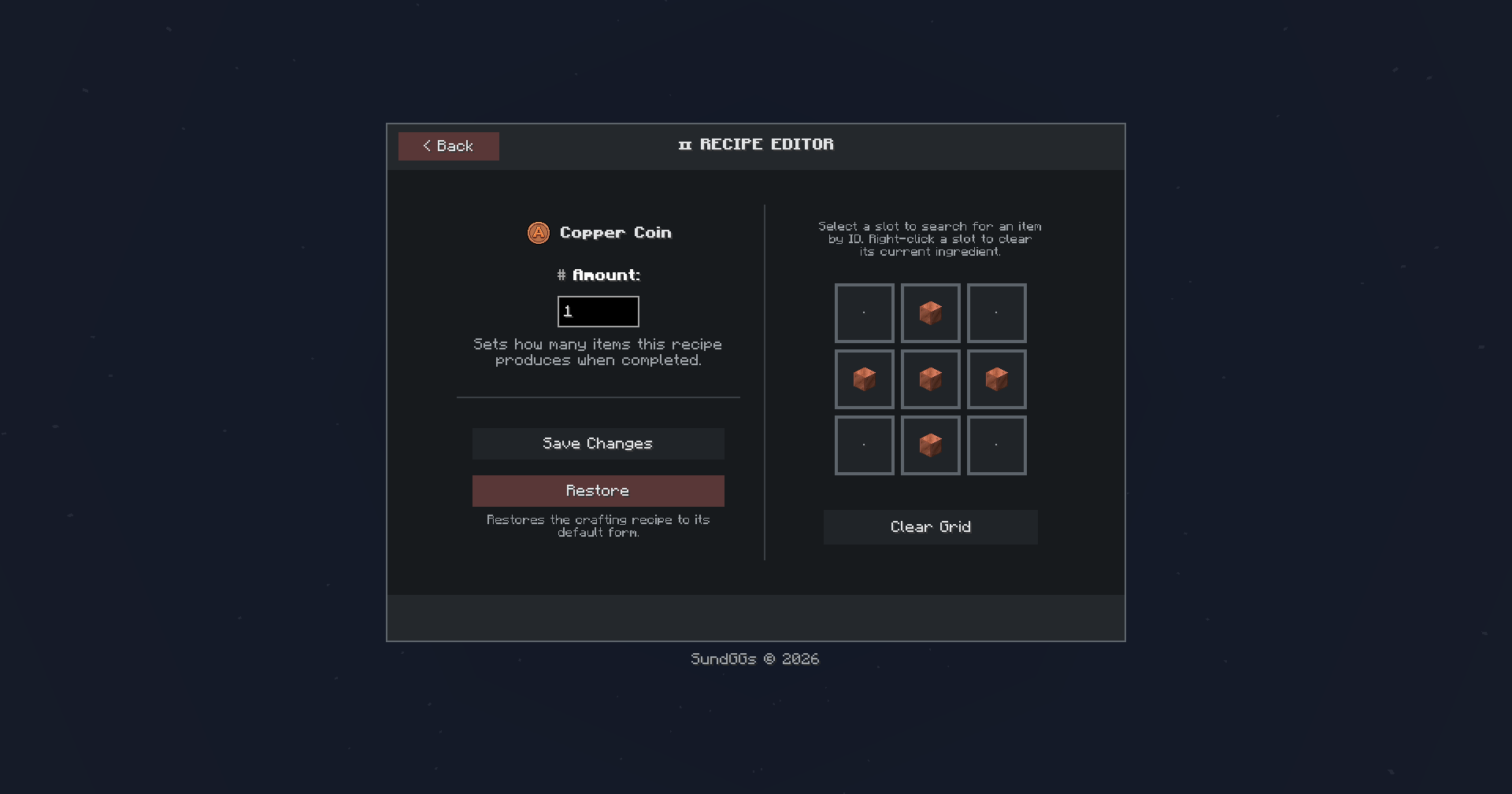 Customize the crafting recipe for each coin and ticket tier.