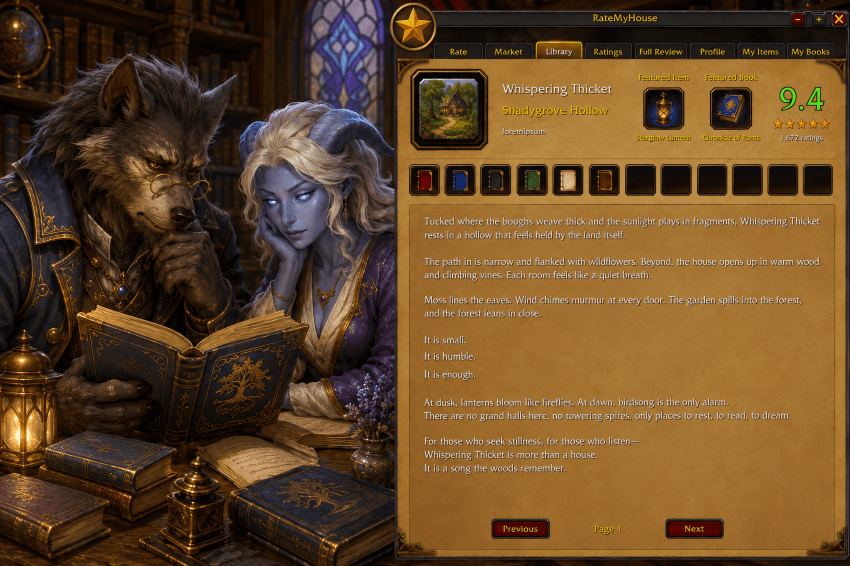 Thumbnail Worgen Male and Draenei Female Reading from NEW Library Tab