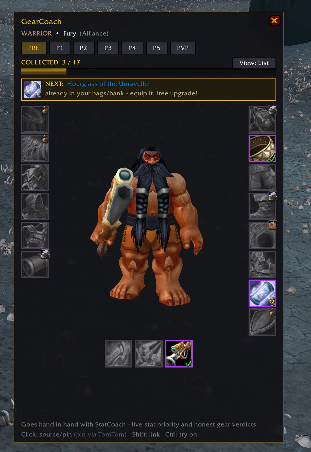 The new Item Slots view: your BiS set as a character sheet with source icons