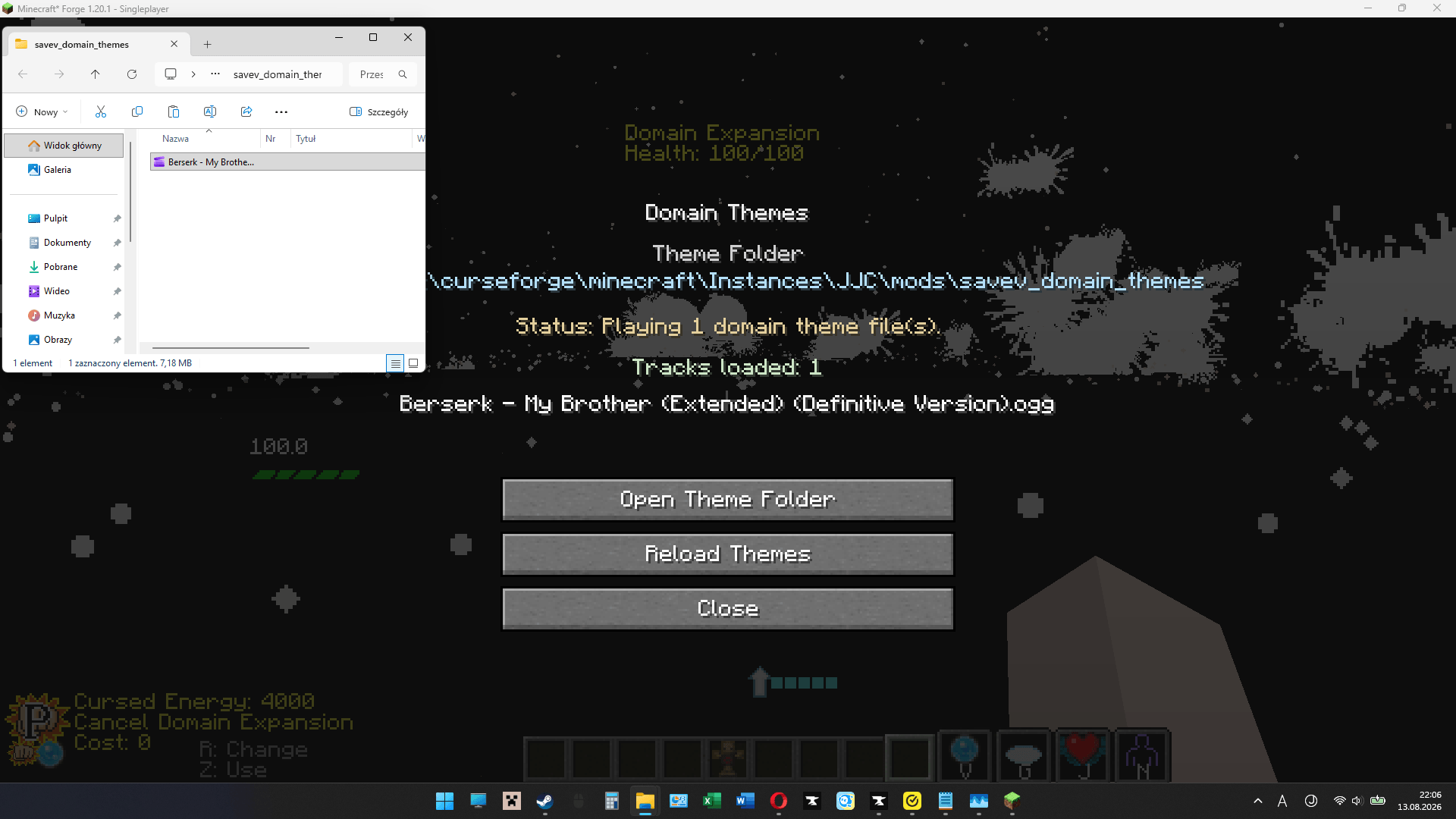 Custom domain music system:
You can download own ogg audio files to play music during domain clashes.
Use keybind to open the menu.