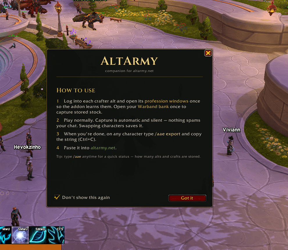 This is the screen you receive upon first opening the addon.