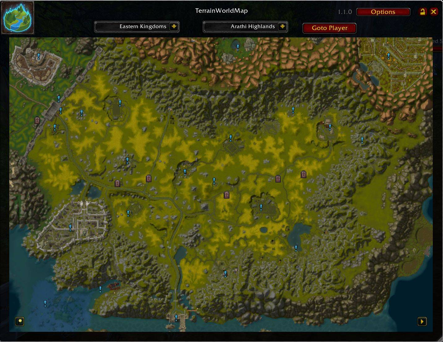 Built-in map browser with graveyard locations displayer and subzone POIs