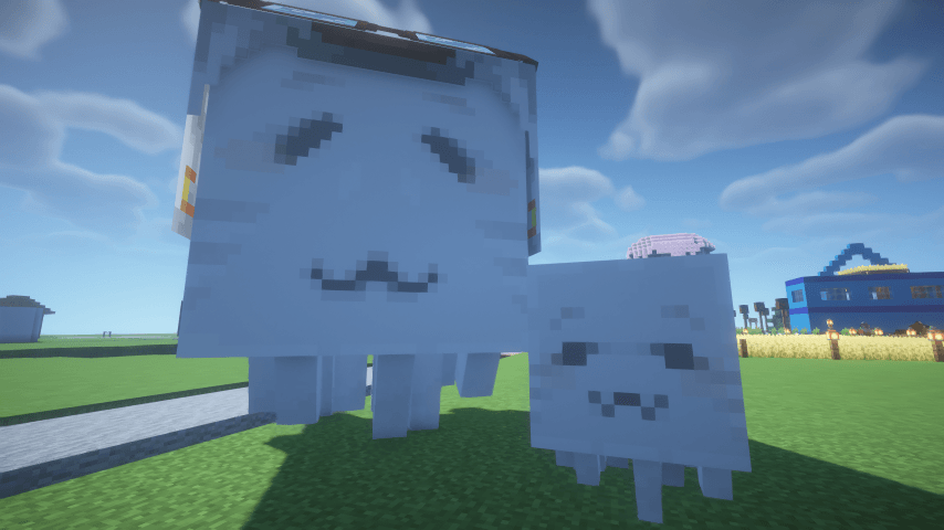 happy ghast & ghastling screenshot.
captured with 'BSL shader' by capttatsu.
based on 1.7.0 version.