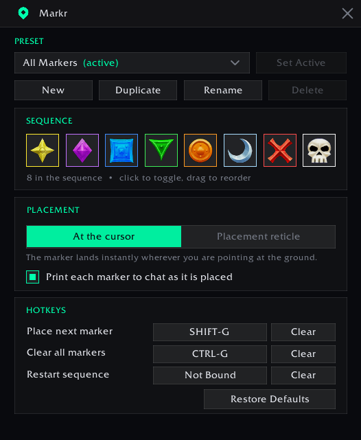 Markr's config menu