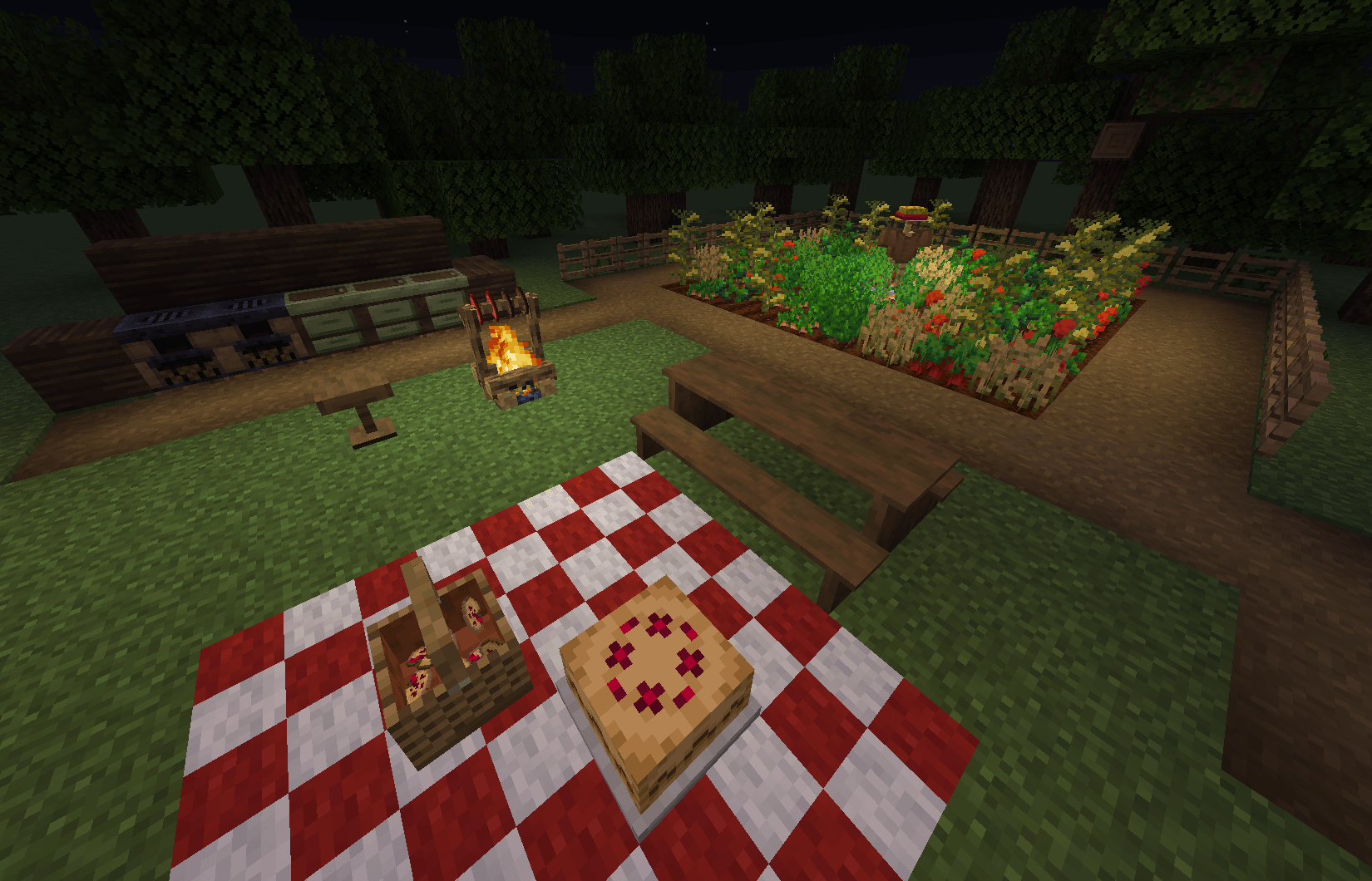 A small picnic scene next to a farm