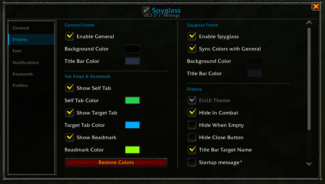 Display Tab