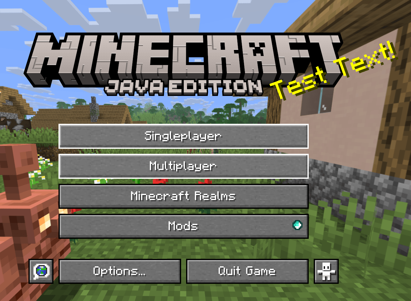 The title screen showing custom splash text set through the config file