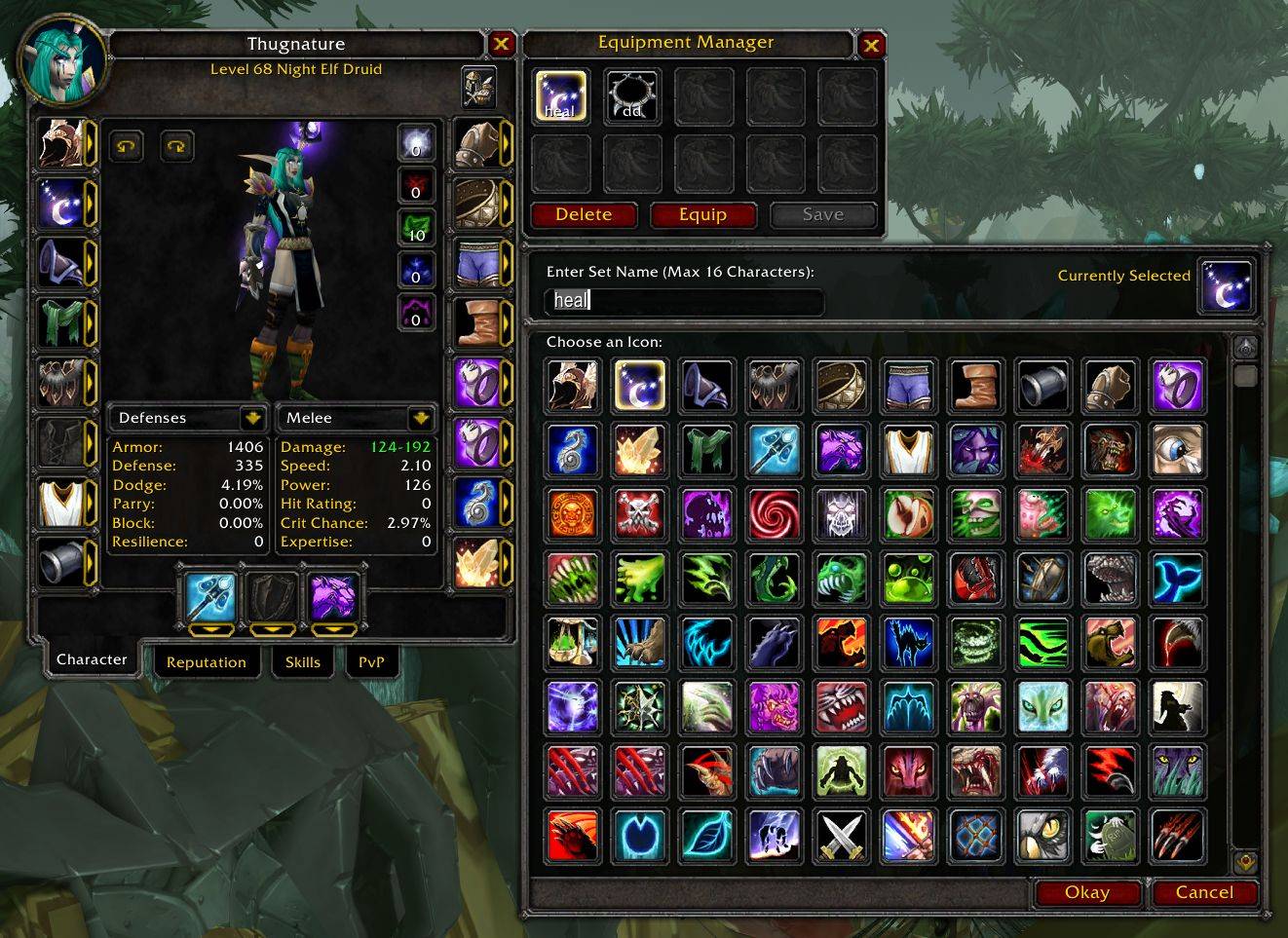 Set name and icon selection menu
