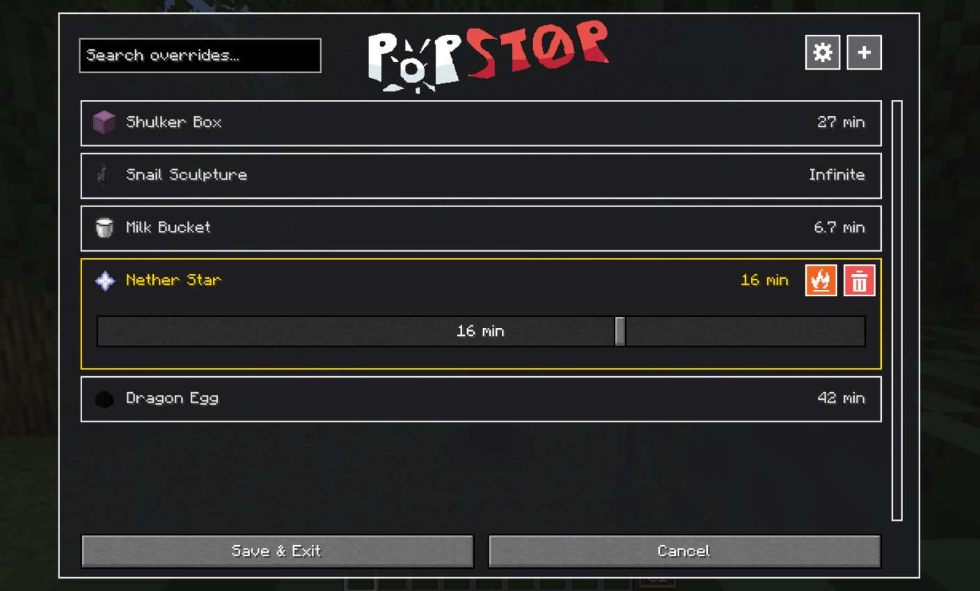 Theres a slider to adjust times and you can even fireproof any item (like netherite)