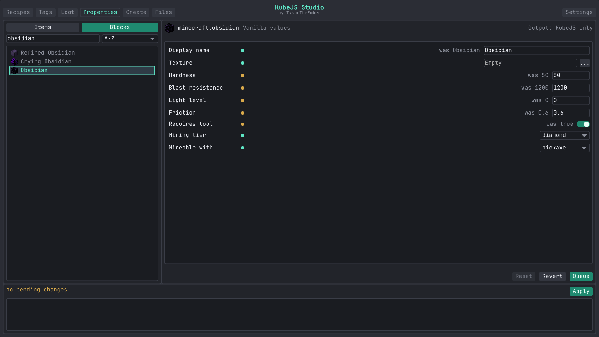 Properties tab