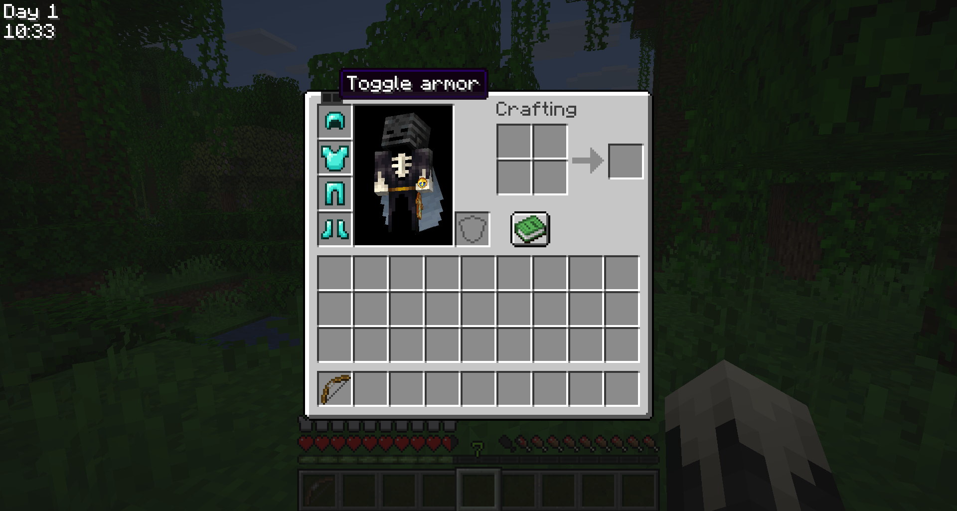 This button is used to show or hide your armor, perfect for admiring your skin while you play.