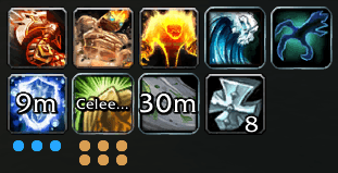 Spell Tracker shows various shaman spells and buffs along with timers and charges