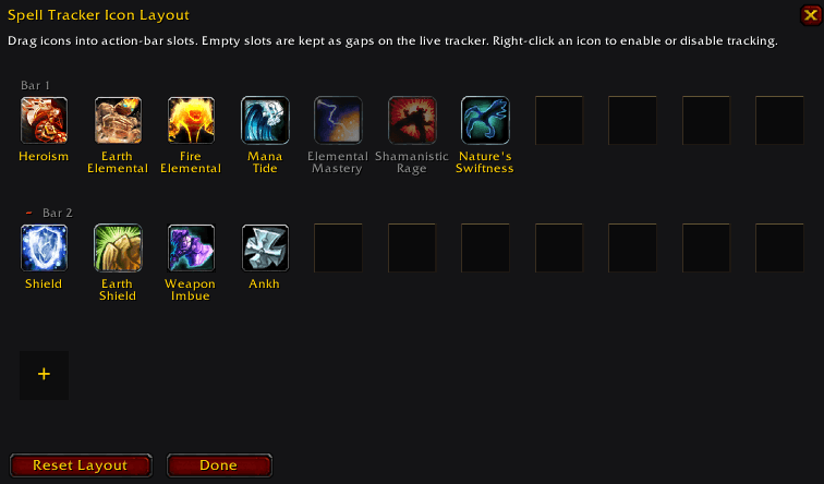 The editor allows you to move where icons appear on the tracker bars as well as add orremove bars