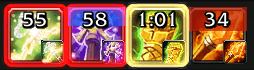 The totem bar shows totem duration, a range glow in yellow if you're within range, red if you are not, and colored icon sweeps to show totem tics.