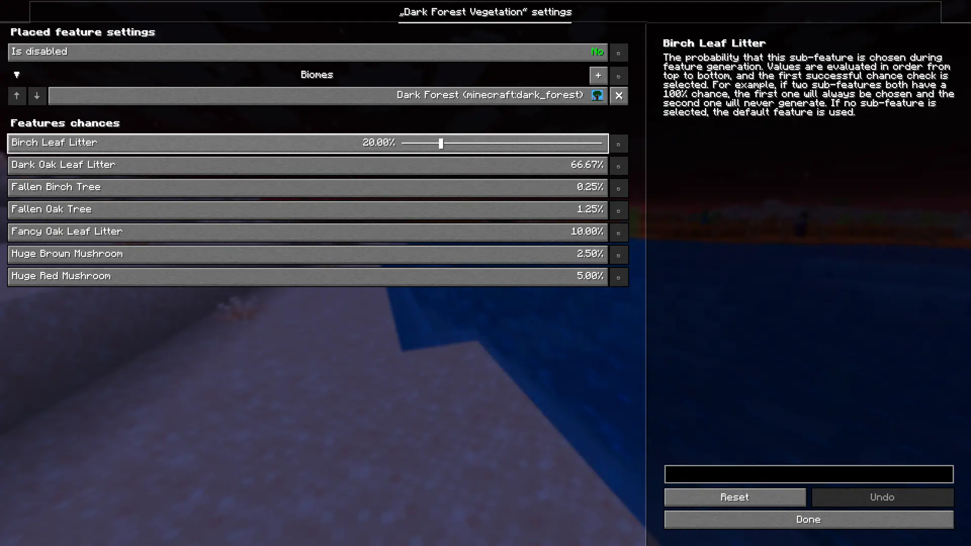 Thumbnail Tweak individual features inside a placed features and their % chance to be generated