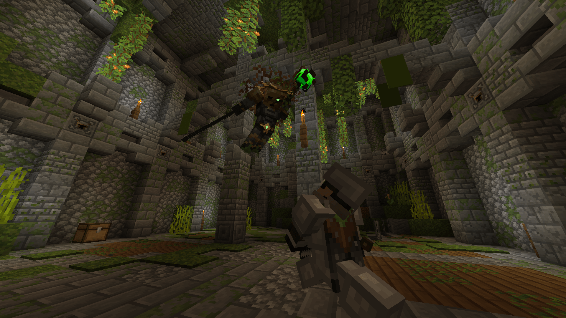 A player fighting the first boss of the mod, The Fallen.