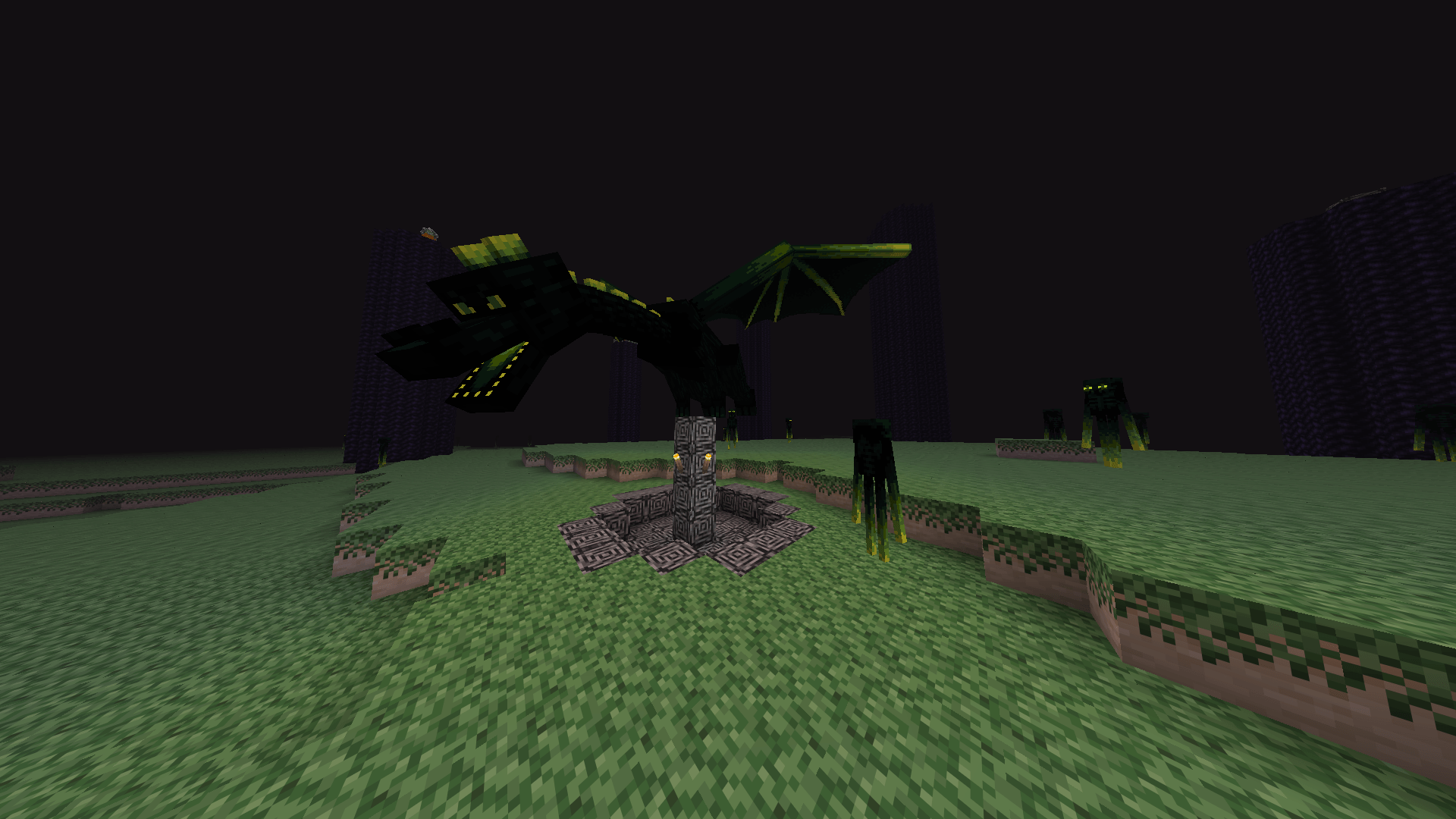 Thumbnail End dimension with grass, ender dragon and endermen are so green