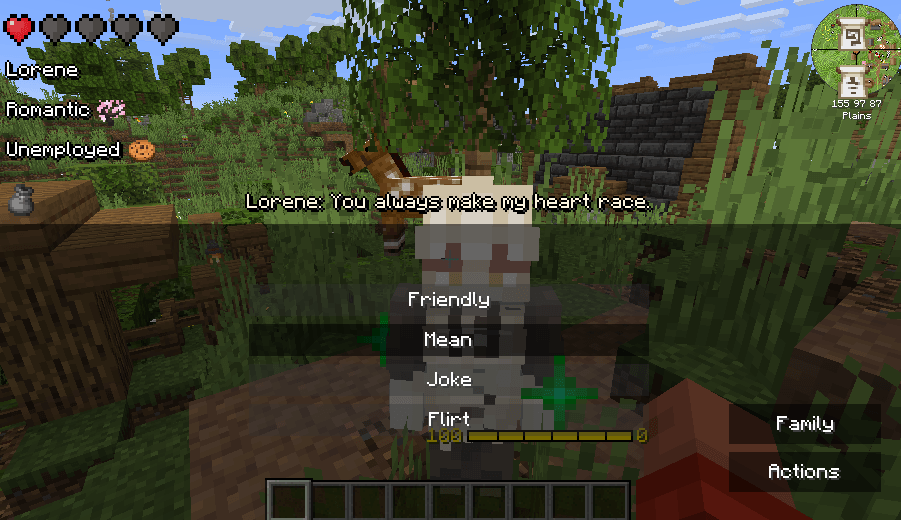 Villagers that have actual cool dialogue (R) and reputation progression+ the normal trades (Right click)